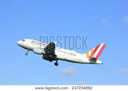 Amsterdam The Netherlands - April 7th, 2017: D-akno Germanwings Airbus A319 Takeoff From Polderbaan 