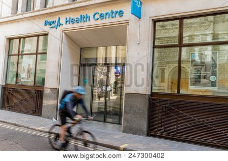 London. May 2018. A View Of A Bupa Health Centre In The City Of London In London.