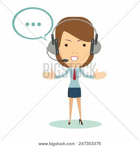 Portrait Of Smiling Customer Support Female Phone Worker, Against White Background. Consulting And A