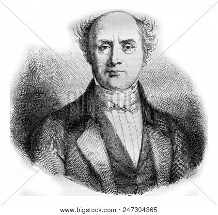 Walckenaer, died in 1852, vintage engraved illustration. Magasin Pittoresque 1855.
