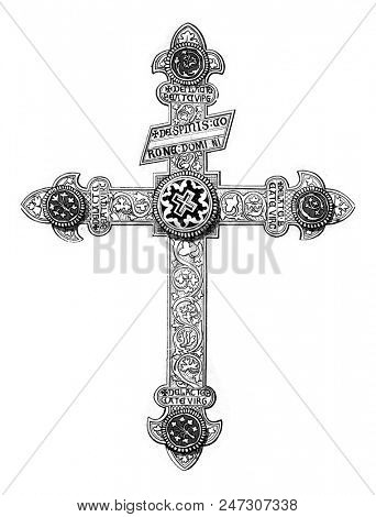 Cross of the church orval, vintage engraved illustration. Magasin Pittoresque 1844.