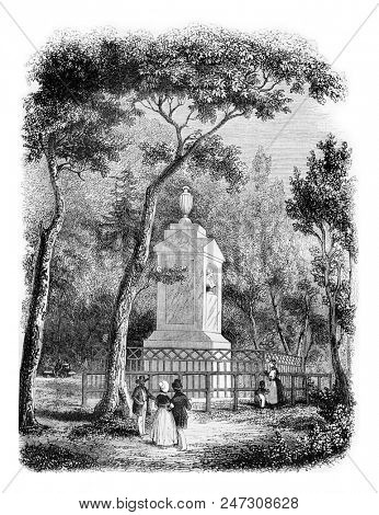 Tomb Gesner in ZÃ¼rich, vintage engraved illustration. Magasin Pittoresque 1844.