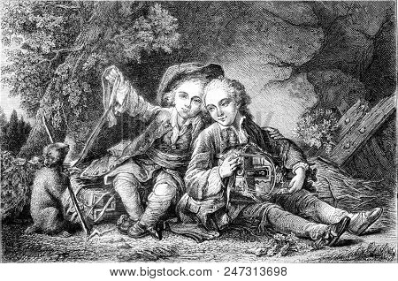 The Little Savoyards, vintage engraved illustration. Magasin Pittoresque 1858.