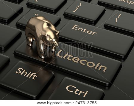 3d Render Of Computer Keyboard With Litecoin Button And Bear. Cryptocurrencies Concept.