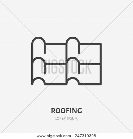 Roofing Flat Line Icon. Illustration Of Metal Tile Roof Material. House Construction Sign. Thin Line