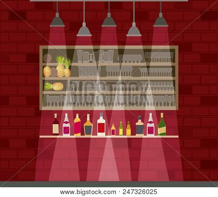 Chelf Bar With Liquor Bottles Vector Illustration Design