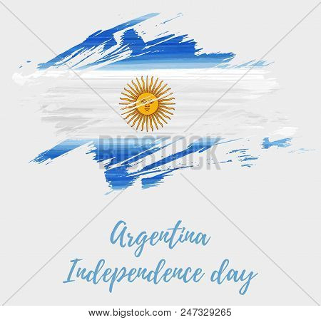 Argentina Independence Day Holiday Background. Abstract Grunge Watercolor Flag Of Argentine Republic