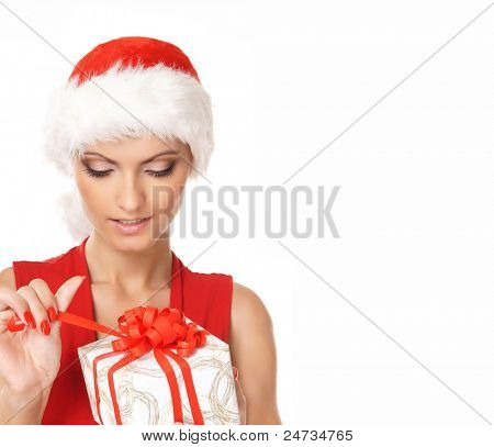 Porträt der jungen, sexy weibliche Santa isolated on white