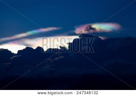 Cloud Iridescence, Diffraction Phenomenon Produce Very Vivid Color And Make Cloud Shine Like A Coron