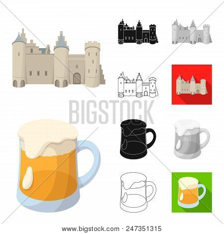 Country Belgium Cartoon, Black, Flat, Monochrome, Outline Icons In Set Collection For Design.travel 