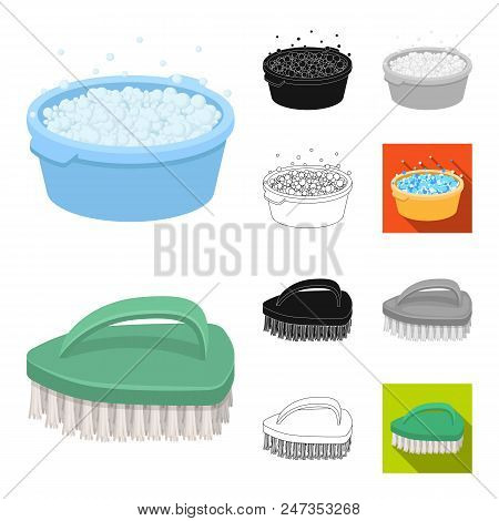 Cleaning And Maid Cartoon, Black, Flat, Monochrome, Outline Icons In Set Collection For Design. Equi