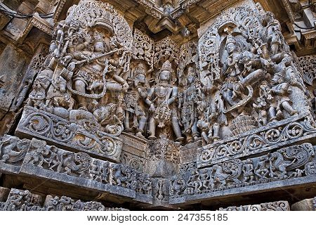 Ornate Wall Panel Reliefs Depicting Dancing Shiva On The Left And Dancing Sarswati On The Right, Hoy