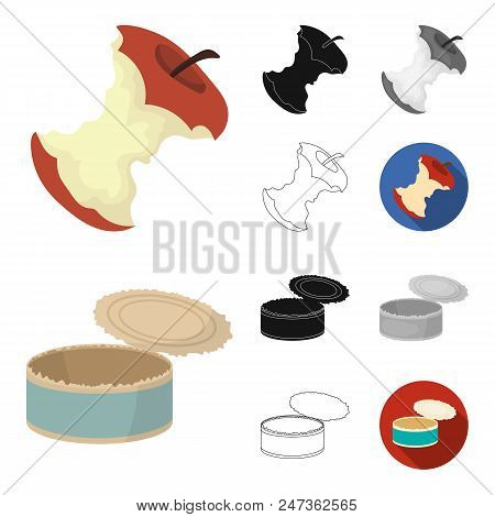 Garbage And Waste Cartoon, Black, Flat, Monochrome, Outline Icons In Set Collection For Design. Clea