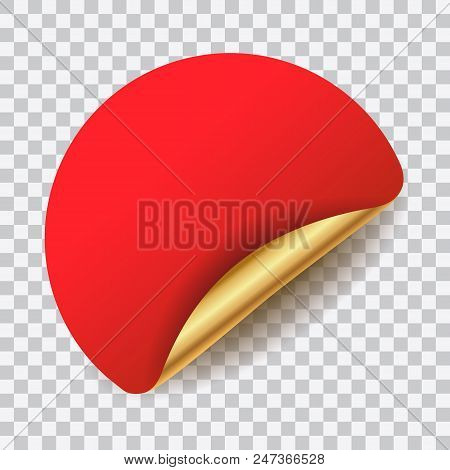 Vector Red And Golden Culed Round Blank Sticker For Your Text Isolated On Transparent Background