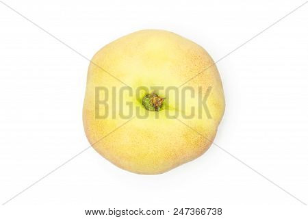 One Fresh Ripe Saturn Peach Top View Isolated On White Background