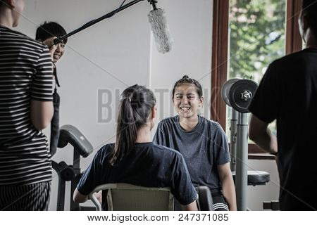 Thailand -may 19,2018: Unidentified Group Asian Students Behind The Scene For Film Making, Co Workin