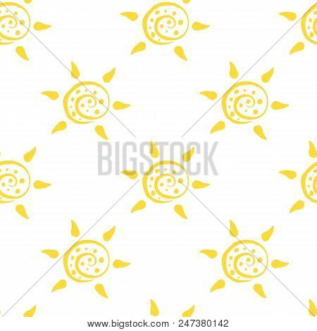 Vector Seamless Pattern With Stylized Sun Isolated On White Backdrop. Sumer Background. Creative Col