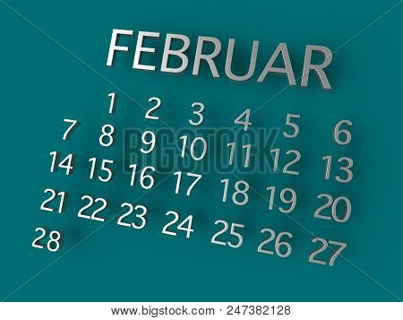 Februar Calender 3d Metal On Blue Background 3d Illustration