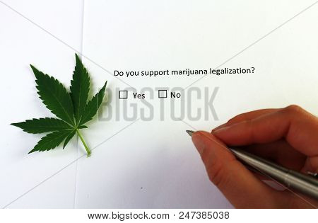 Do You Support Marijuana Legalization? Question In Survey With Hand With Pencil.