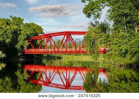 Red Truss Bridge Over The Walkill River In Upstate New York
