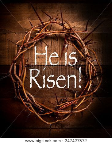 An Authentic Crown Of Thorns On A Wooden Background. Easter Theme
