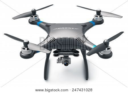Creative Abstract 3d Render Illustration Of Professional Remote Controlled Wireless Black Rc Quadcop