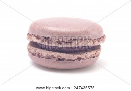 Single Lavendar French Macarons On A White Background