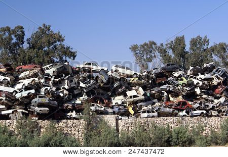 Beer Sheva, Israel - June 13, 2008: Dump Of Old Cars On The Outskirts Of The City
