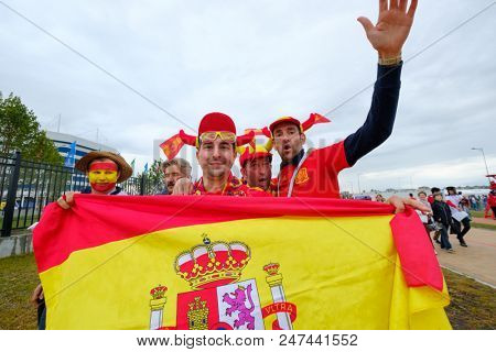 Kaliningrad - Russia, May 25, 2018: Football fans attend stadion Kaliningrad before match between Spain and Marocco