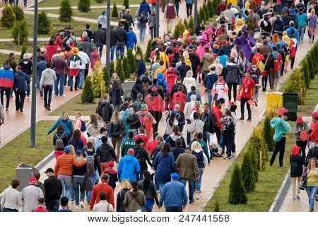 Kaliningrad - Russia, May 25, 2018: Football fans attend stadion Kaliningrad before match between Spain and Marocco
