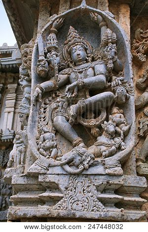 Ornate Wall Panel Reliefs Depicting Shiva Dancing On The Head Of Gajasura, Kedareshwara Temple, Hale