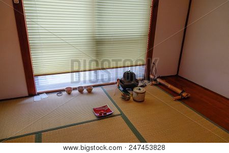 Kyoto, Japan - Dec 26, 2015. Interior Of A Traditional Japanese House (ryokan) In Kyoto, Japan.