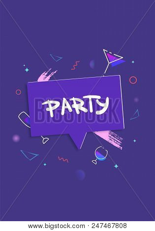 Party Banner With Speech Bubble And Wineglass Shapes. Flyer For Holiday Design With Shine Geometric 