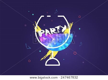 Party Banner With Wineglass Shape.  Flyer For Holiday Design With Shine And Geometric Decorative Ele