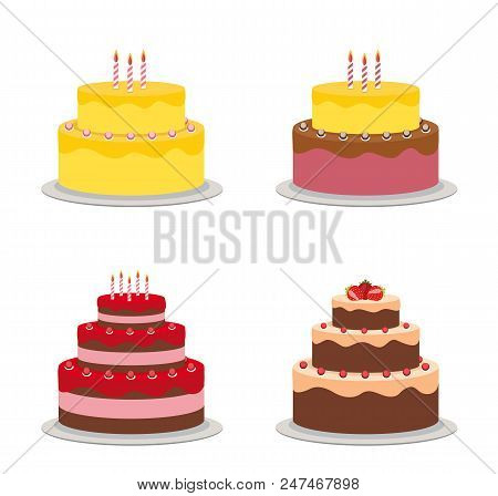 Birthday Cake Flat Icon Cllection Set For Your Design, Vector Illustration Eps10
