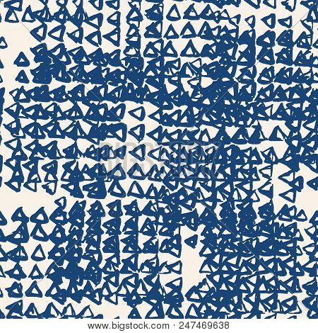 Triangle Tie Dye Pattern. Shibori Indigo Background. Geometric China Ink Natural Print. Organic Vect