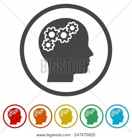 Human Head With Gears Icon, Head With Gears Conce, 6 Colors Included