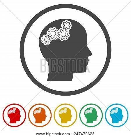 Human Head With Gears Icon, Head With Gears Conce, 6 Colors Included