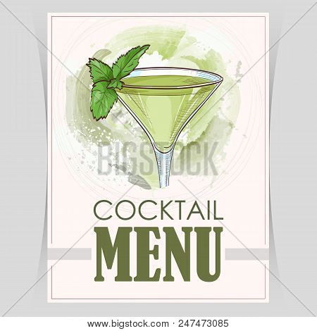 Vector Flyer, Cover Menu With A Grasshopper Cocktail Image