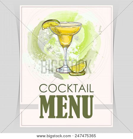 Vector Flyer, Cover Menu With A Yellow Bird Cocktail Image