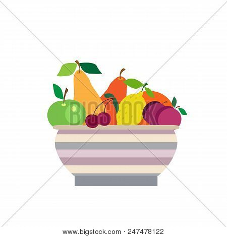 Vase  With  Different Fruits . Summer Picnic Concept  For Web Banners, Web Sites, Menu, Infographics