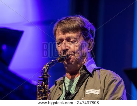 Cracow, Poland - June 29, 2018: Zbigniew Namyslowski Quintet  Live On Stage Of Manggha Museum Of Jap