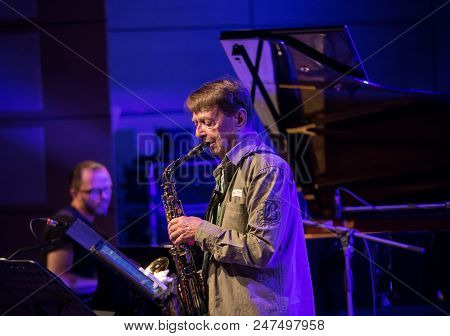 Cracow, Poland - June 29, 2018: Zbigniew Namyslowski Quintet  Live On Stage Of Manggha Museum Of Jap