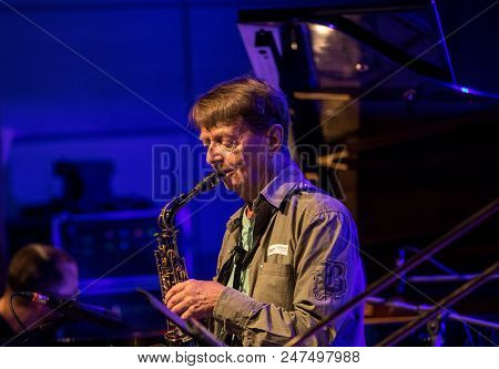 Cracow, Poland - June 29, 2018: Zbigniew Namyslowski Quintet  Live On Stage Of Manggha Museum Of Jap