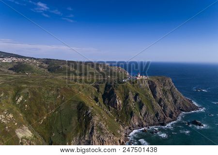 Aerial View Of The Beautiful Roca Cape (cabo Da Roca) Near Sintra, Portugal; Concept For Travel In P
