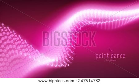 Vector Abstract Red Particle Wave, Points Array, Shallow Depth Of Field. Futuristic Illustration. Te