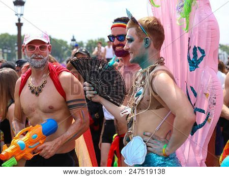 Paris, France-june 30, 2018 : The Participants Of Gay Pride Parade At Concorde Place In Paris, Franc