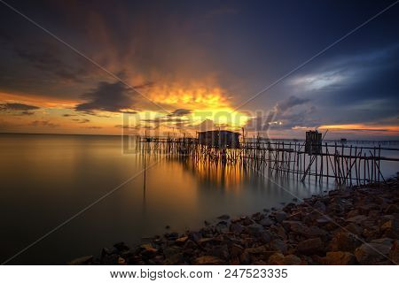 Majestic Burning Sunset Over The 