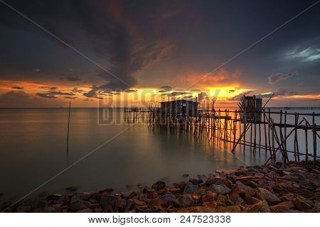 Majestic Burning Sunset Over The 