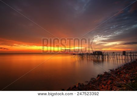 Majestic Burning Sunset Over The 
